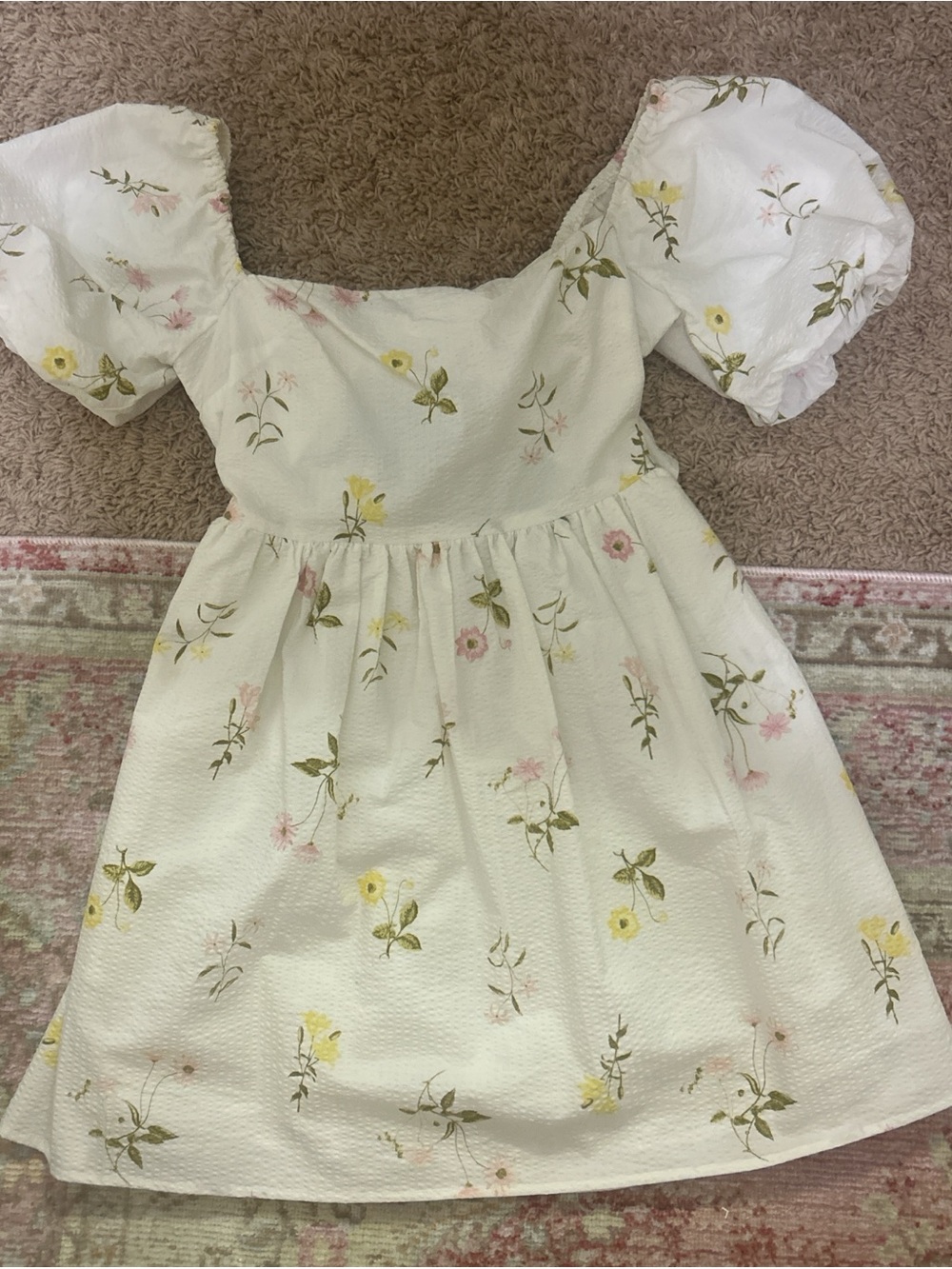 Altar'd State White Mini Dress with Yellow and Pink Floral Print